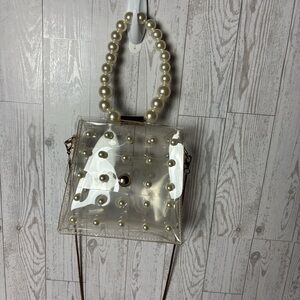 Pearl-Embellished Clear Crossbody Bag